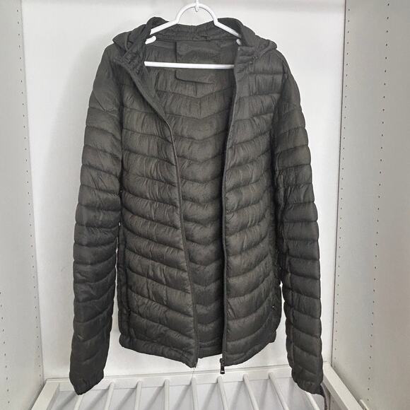 Black Lightweight Hooded Puffer Jacket Men’s XL Quilted Packable Nylon Coat - Picture 1 of 6
